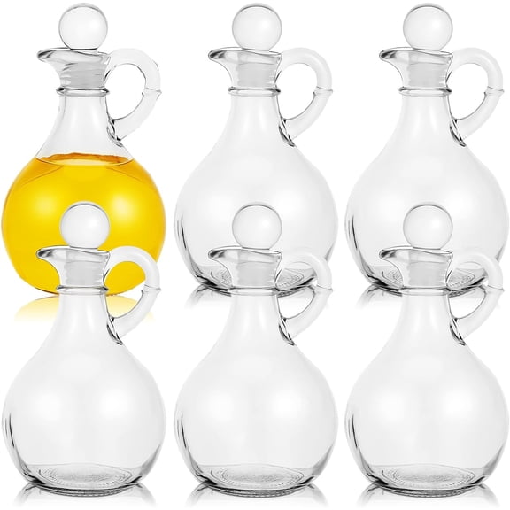 6 Set Glass Oil Bottle with Spout, Olive Oil Dispenser Cruet Bottle with Stopper Vinegar Dispenser Set Cruet Bottle Pourer Stopper Pot for Syrup Olive Oil Salad Water (Elegant Style)