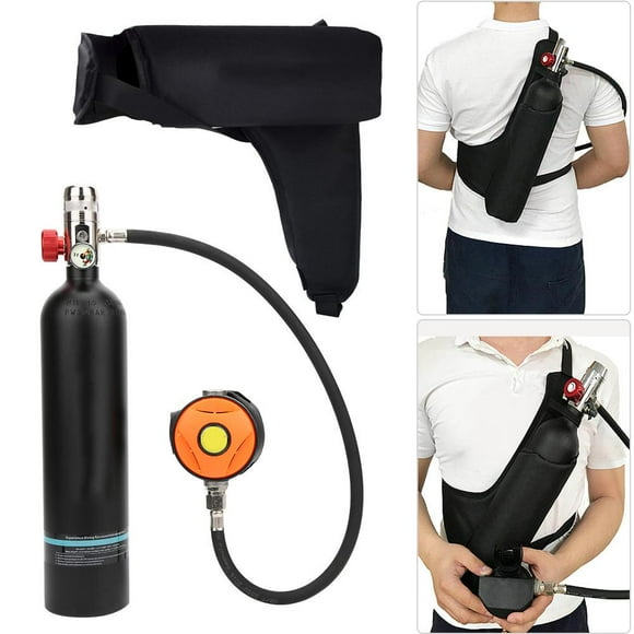 Qiilu Diving Oxygen Tank, 1L Portable Underwater Respirator Diving Oxygen Cylinder Snorkeling Oxygen Tank With Inflator Dive Equipment Kit Gear