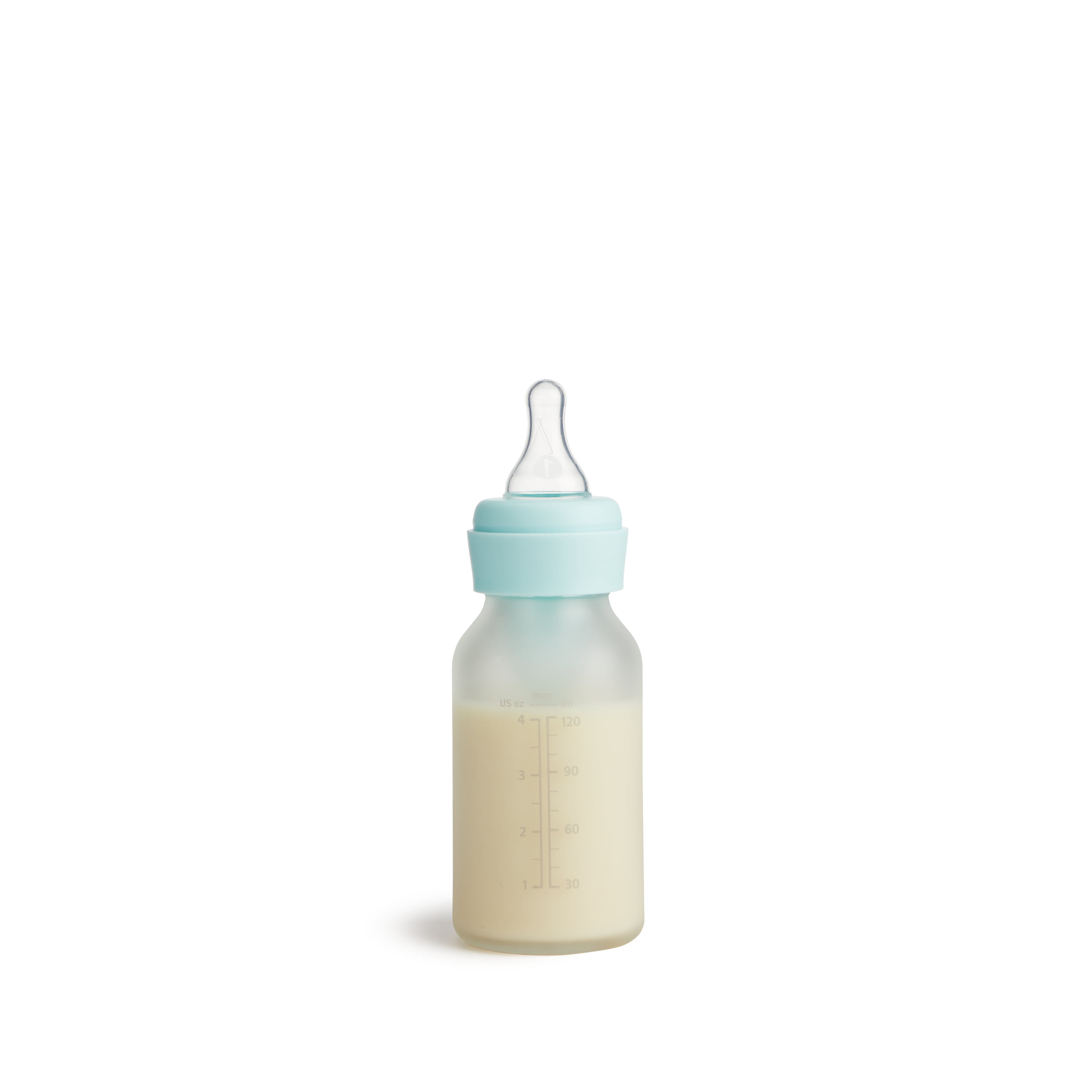 Munchkin Bond™ Silicone Coated Glass Baby Bottles - Anti-Colic Feeding System with Natural Feel Nipples, 4 ounce, 2 Pack, Blue