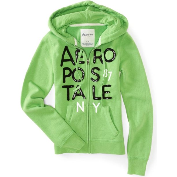 Aeropostale Sudadera con capucha y cremallera con lentejuelas para mujer, verde, mediano