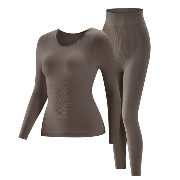 Busydd Pajamas for Women Set Trendy Solid Color 2 Piece Thermal Underwear for Women Long Sleeve Round Neck Tops and Pants Womens Thermal Set M