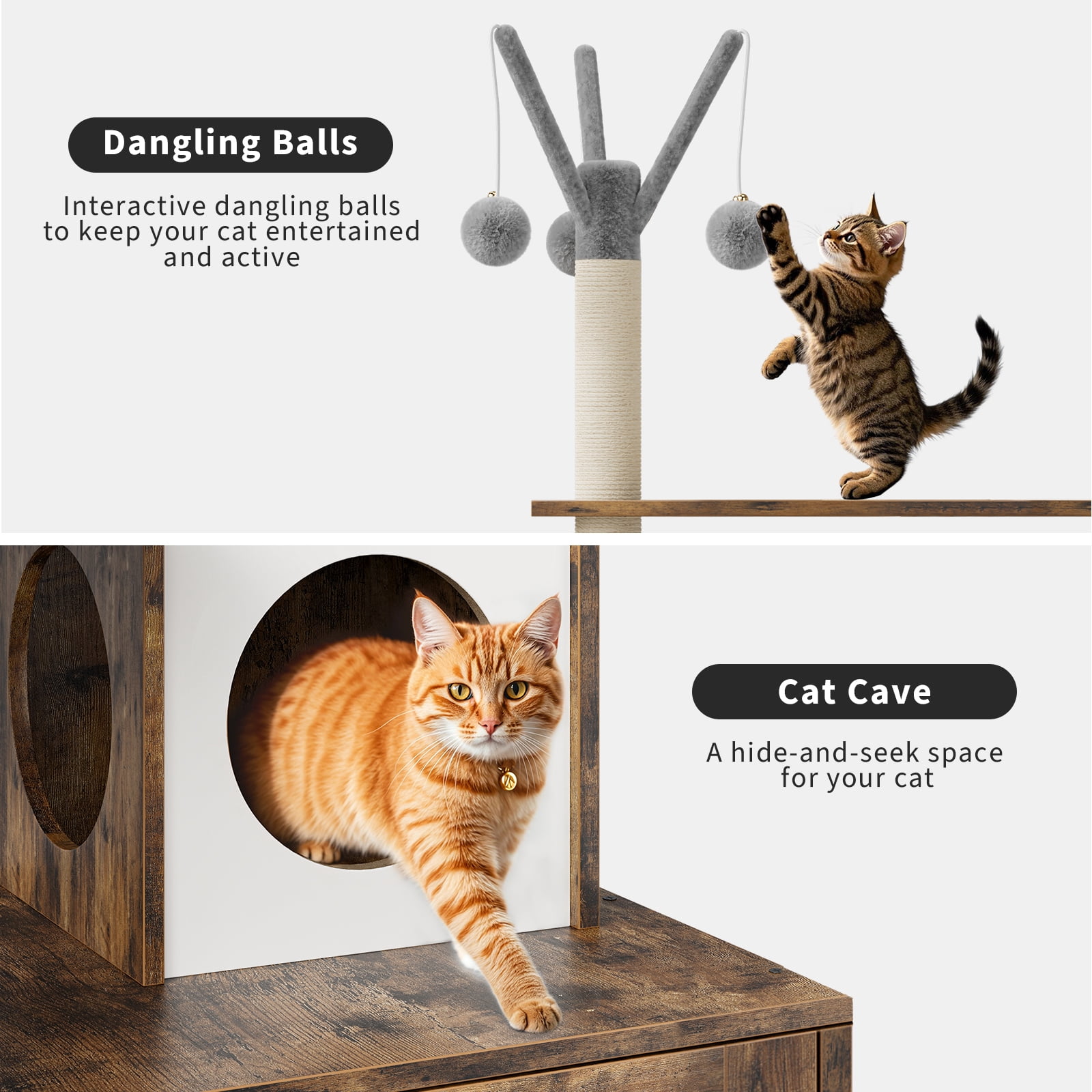 TEQIN Cat Tree with Litter Box Enclosure Furniture,Modern Cat Tower, 53.7’’ H Cat Condo with Sisal Scratching Post and Hammock, Indoor Pet Furniture with Large Platform