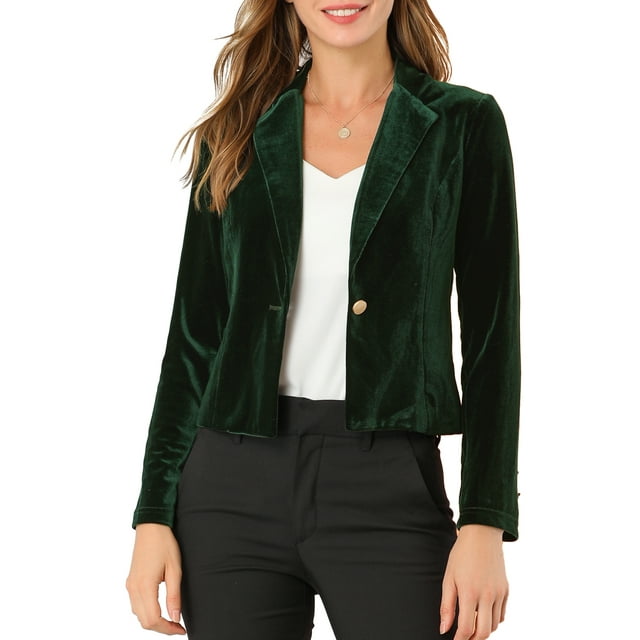 INSPIRE CHIC Blazer en Velours pour Femme, Col à Revers, Manches Longues, Boutonné, Veste de Tailleur pour le Travail, S Vert