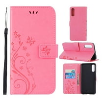 Samsung Galaxy A70 Wallet Case, Dteck Embossed Flower PU Leather Magnetic Flip Stand Case Cover [Built-in Card Slots][w/ Hand Strap] For Samsung Galaxy A70, Pink