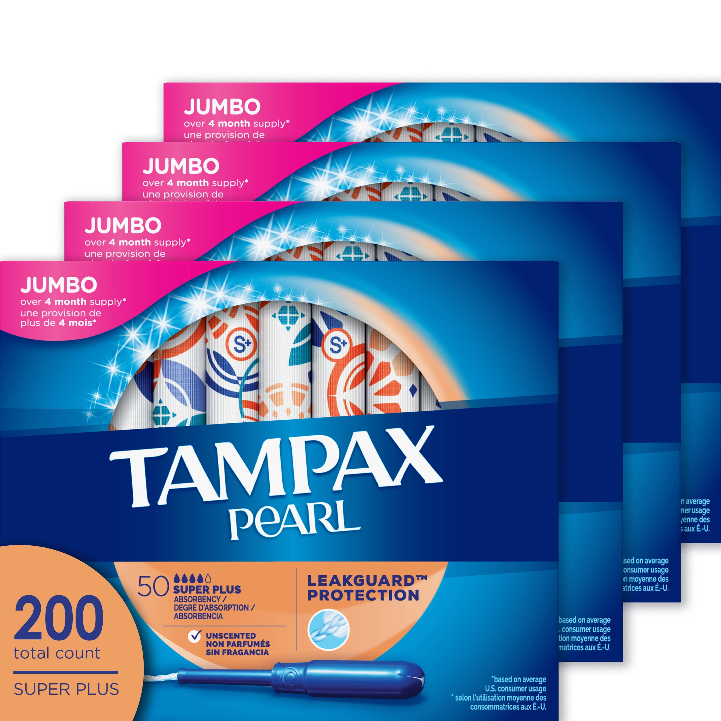 Tampax Pearl Tampons Super Plus Absorbency, Unscented, 200 ct Walmart