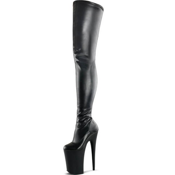 black high heel stretch boots
