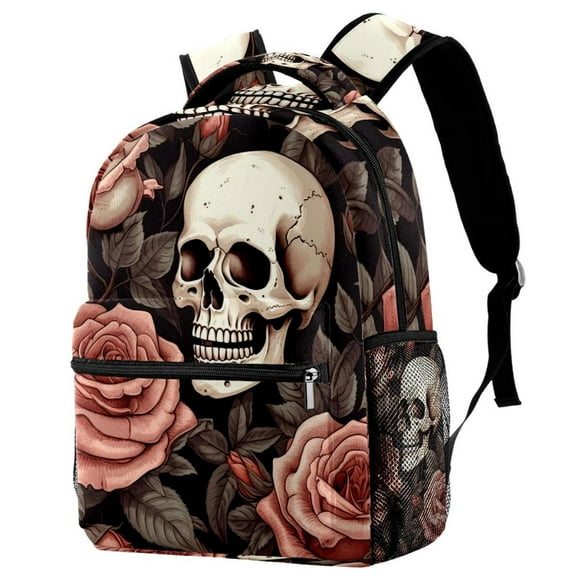 Lightweight Backpack Roses and Skull School Bag Travel Laptop Daypack for Men Women Casual Rucksack