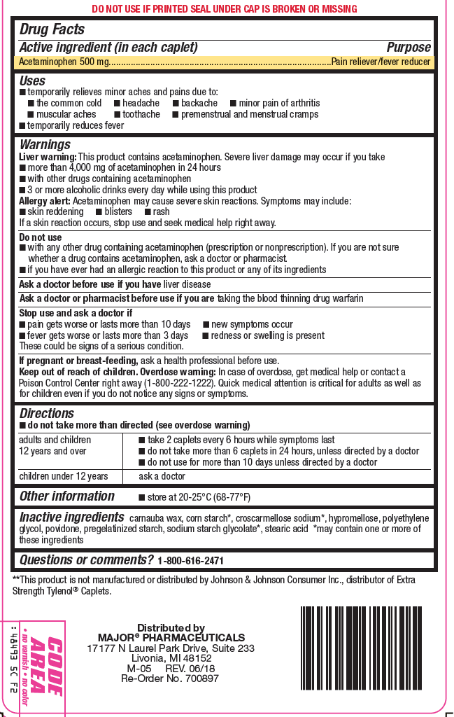 Major - Acetaminophen 500mg (generic Tylenol Extra Strength) - 500 Caplets