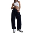 thumbnail image 3 of Women'S Wide Leg Sweatpants Baggy Straight Leg Sweat Pants with Pockets Navy Blue M, 3 of 9