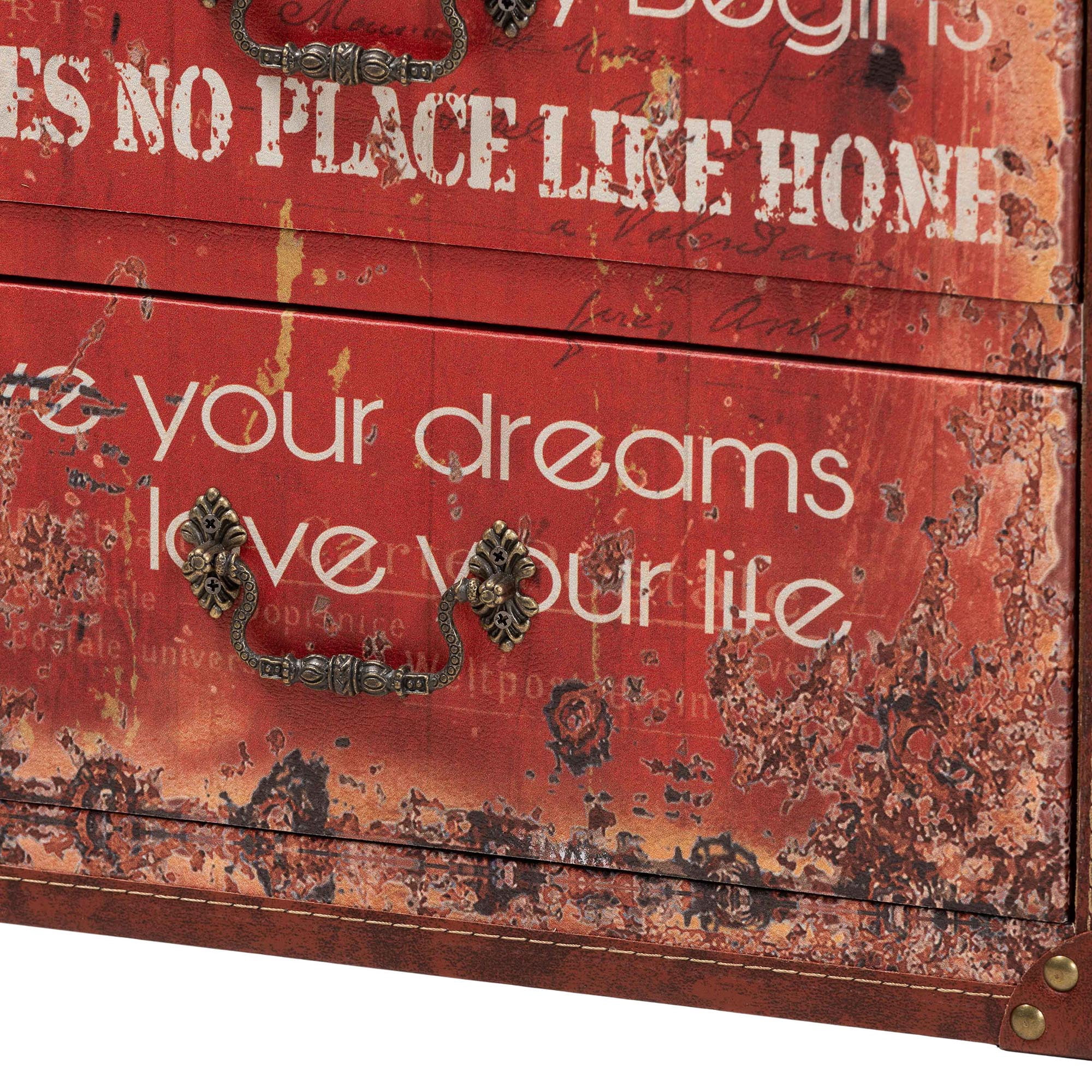 Baxton Studio Lorand Vintage Storage Trunk, 3-Drawer, Red