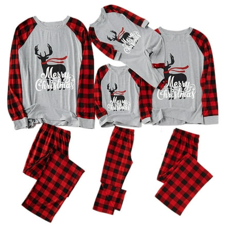 

IZhansean Matching Family Pajamas Sets Christmas PJ s with Deer Printed Tee and Plaid Bottom Loungewear
