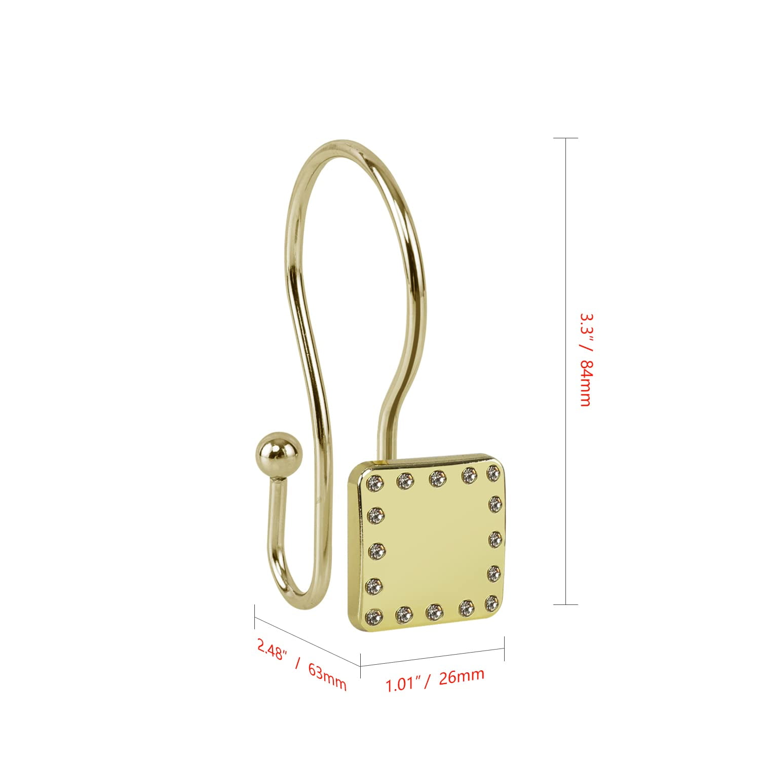 Utopia Alley Shower Hooks - Double Shower Curtain Rings for Bathroom - Rust Resistant Shower Curtain Hooks for Shower Curtain - Shower Curtain Rings with Crystal Design - Set of 12, Gold