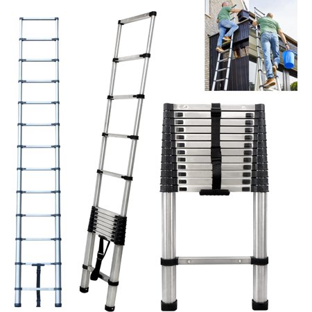 12.5Ft/3.8M Telescopic Ladder Safe and Stable Extend Attic Stairs Easy to Carry Collapsible Ladder with Non Slip Feet Adjustable Step Max Load 150kg/330lb