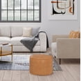 thumbnail image 5 of Brody 20" Round Pouf - Distressed Brown Vegan Faux Leather Footstool for Living Room, Bedroom - Supportive Polystyrene Fill, Durable Cotton Base - Accent Furniture, 5 of 5