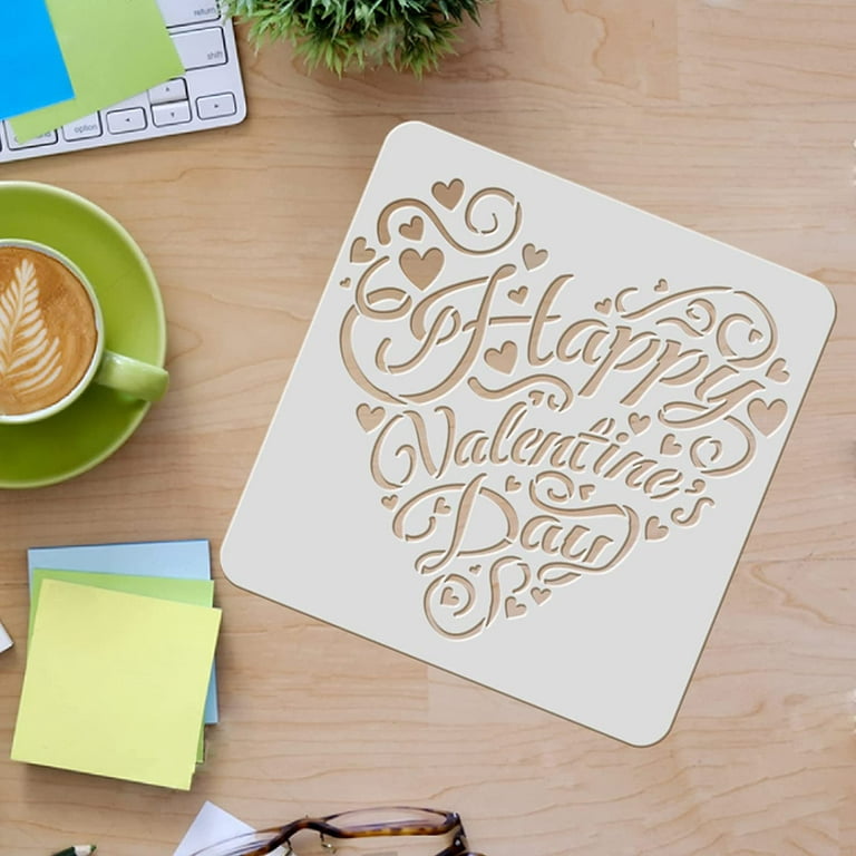 Happy Valentine's Day Stencils Template Plastic Heart Drawing Painting  Stencils Square Reusable Stencils for Painting on Wood Floor Wall and Tile  