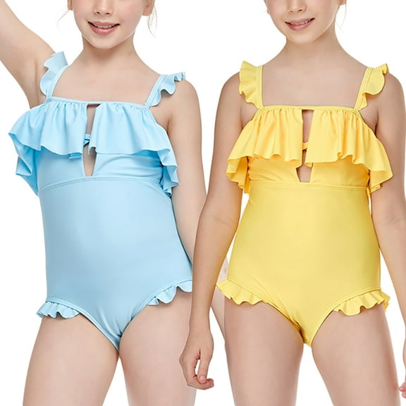 Little and Big Girls Fly Strap One-Piece Swimsuit Flounce Swimwear