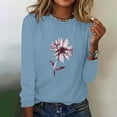 thumbnail image 2 of IROINNID Pink Tops for Women Long Sleeves Shirts Printed Round Neck Comfy Tee ,Blue, 2 of 5