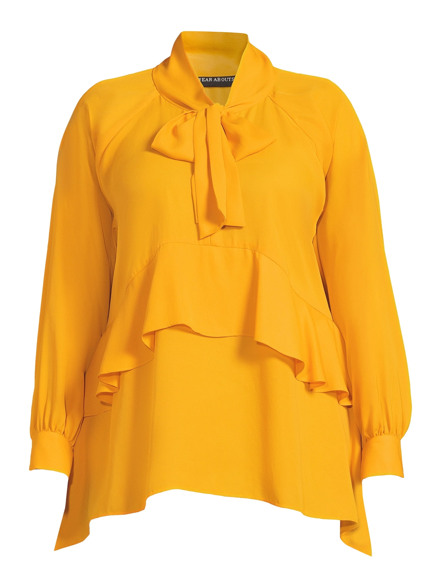 Dora Landa Women's Plus Size Button-Front Tie Neck Blouse