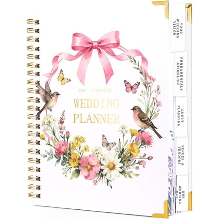 Spiral Wedding Planner Notebook with Countdown Calendar, Beautiful Boho Wedding Planner Book and Organizer with Guiding Tab, Bridal Planning Binder (Garland)