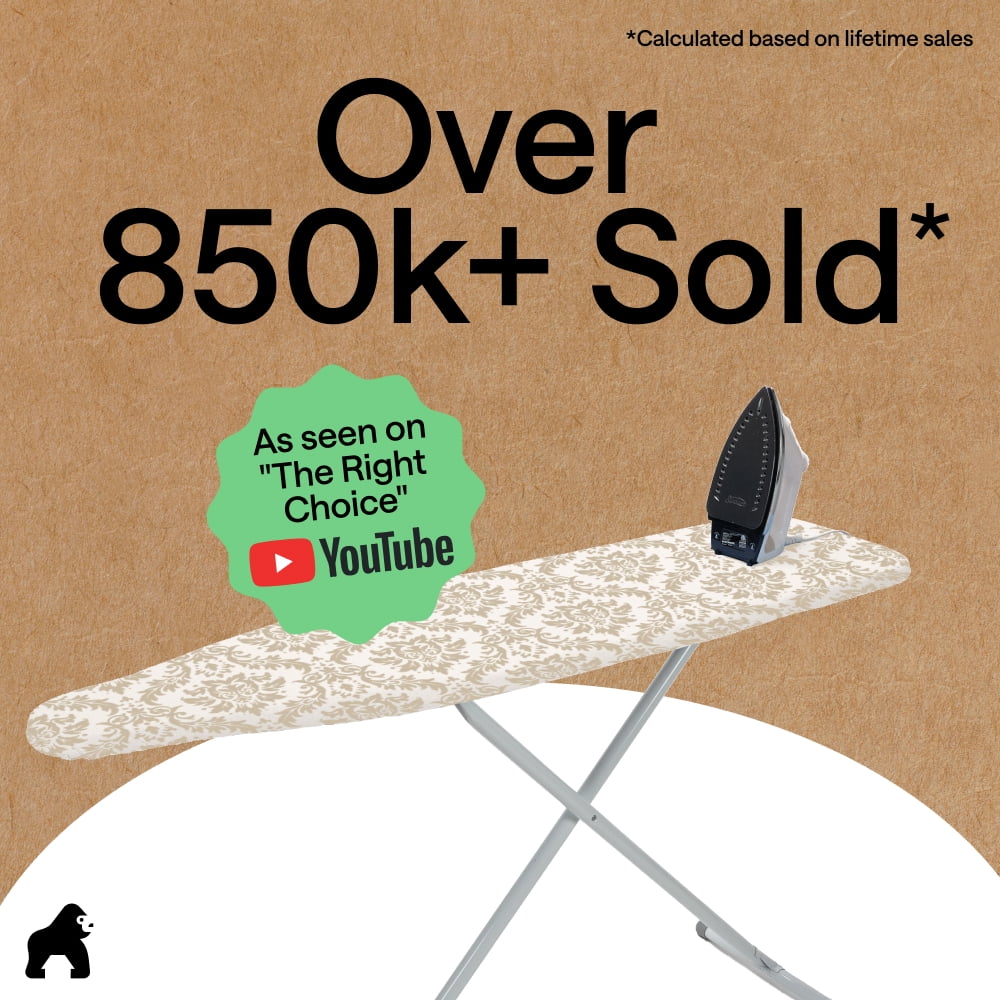 GORILLA GRIP Scorch Resistant Ironing Board Cover, Silicone Coating, Hook and Loop Fastener Strap, Damask
