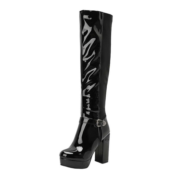 Knee High Boots for Women Fashion Slouchy Leather Platform Chunky High Heel over The Knee Long Tall Boots