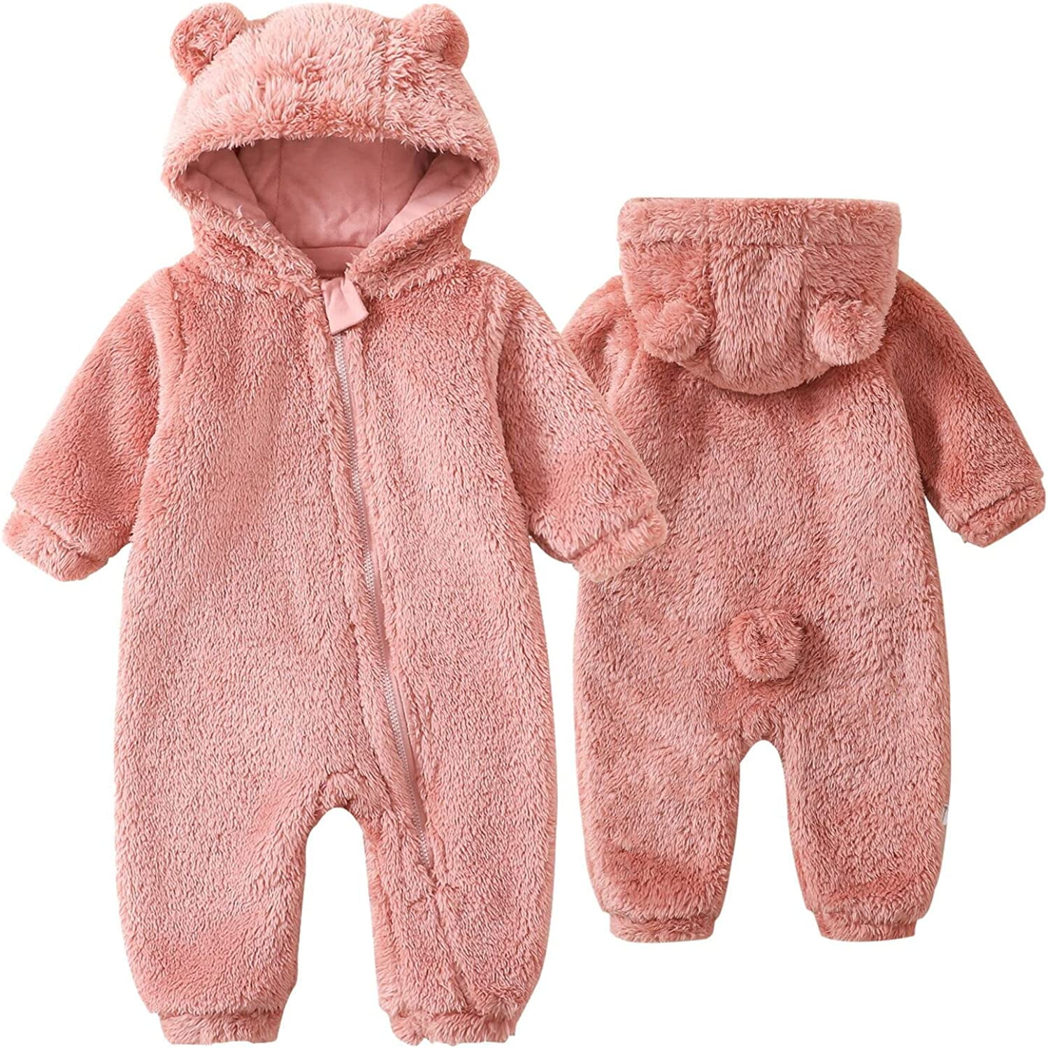 QWZNDZGR Newborn Baby Girl Boy Rompers Bear Ear Hooded Jumpsuit Fleece