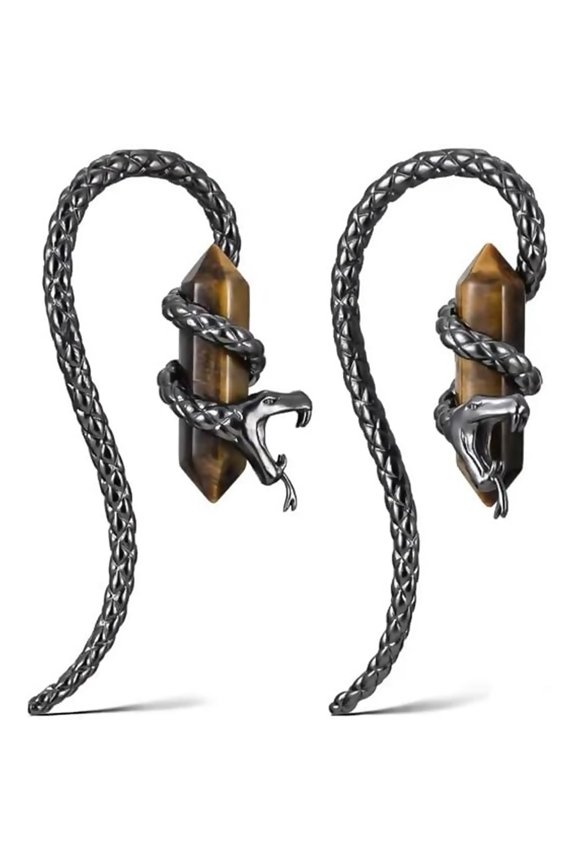 Copper Snake Ear Weights and Gauges - Gothic Steampunk Ear Tunnels with Stone Inlay, Adjustable 3MM/6MM+ Stretchers for Men/Women, Hypoallergenic Body Jewelry (Daily/Events)