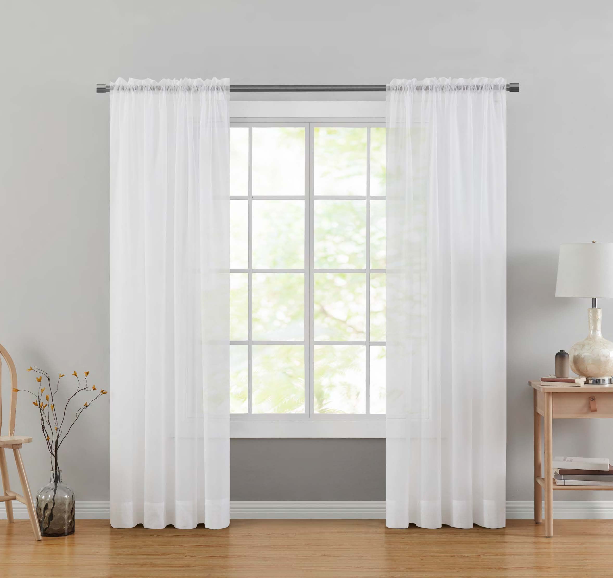 Mainstays Marjorie Sheer Voile Curtain, Single Panel, White, 59" W x 84" L
