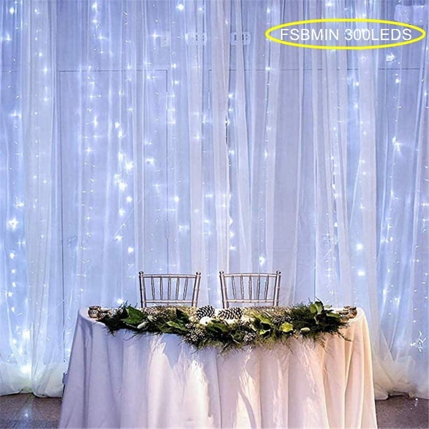 Luz De Cortina Led 300 Leds Cadena De Luces 3x3m Luces De Hadas Con Control Remoto 8 Modos Ip44 Impermeable Blanco