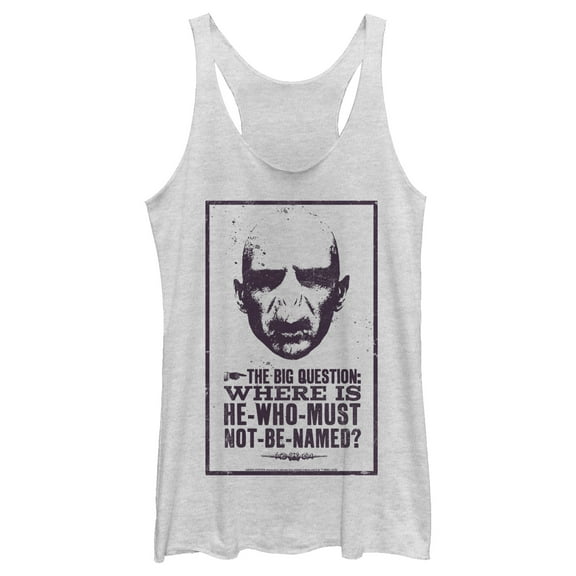 Women's Harry Potter Where is He-Who-Must-Not-Be-Named  Racerback Tank Top White Heather Medium