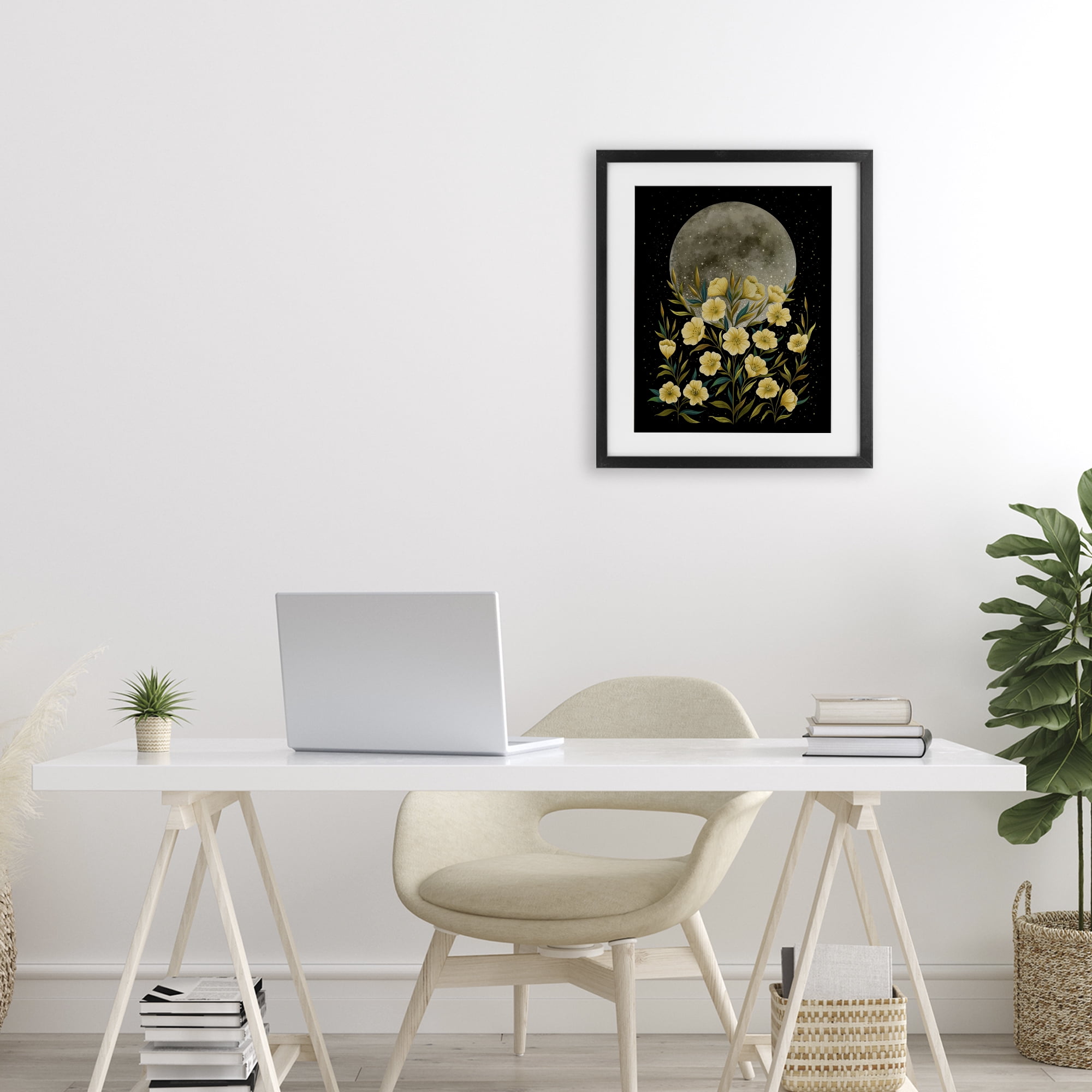 Stupell Industries Moon Greeting Yellow Flowers Black Framed Print Under Glass, design by Episodic Drawings