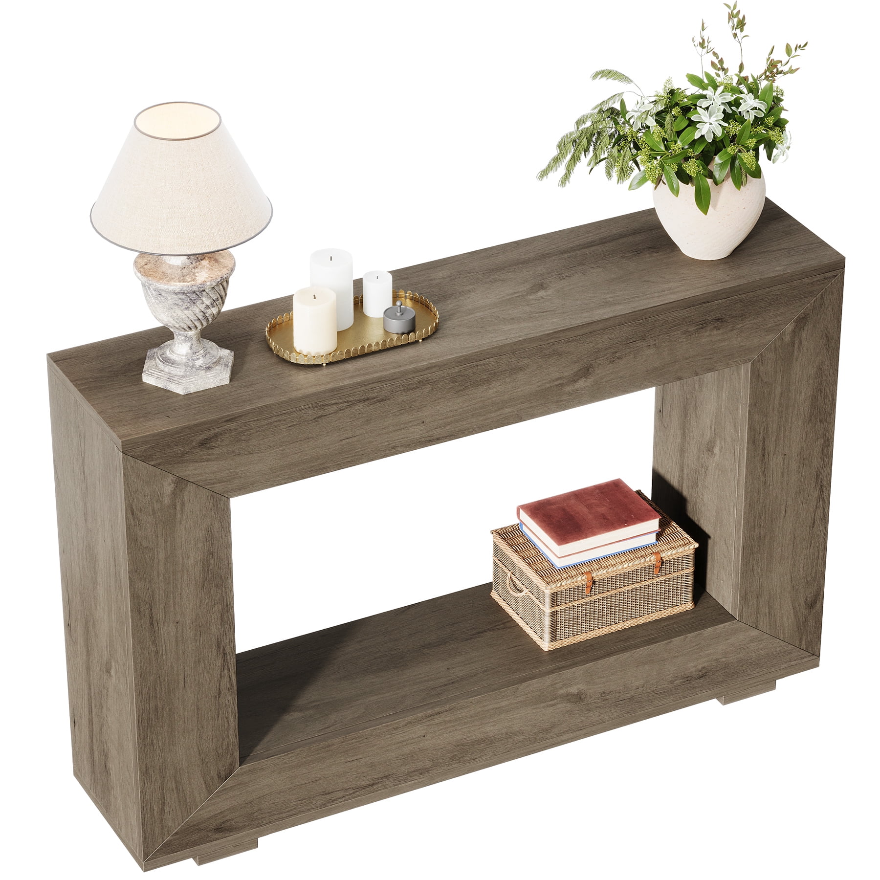 Fnova Farmhouse Console Table for Entryway, 47.2" Long Narrow Wood Entryway Table, Easy Assembly, Light Gray