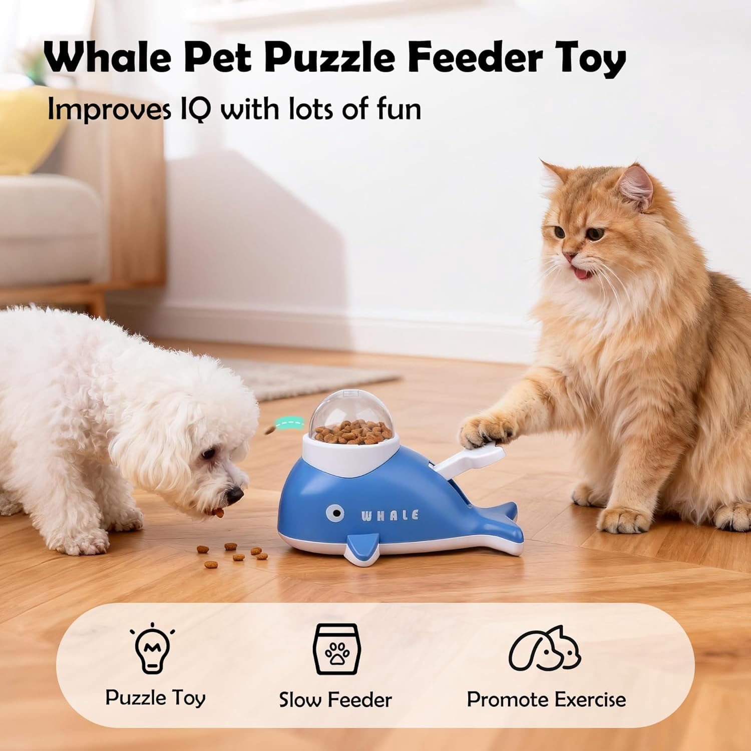Cat & Dog Puzzle Treat Dispenser - Whale-Shaped Interactive Food Toy, Slow Feeder for Healthy Eating & IQ Training-dh