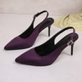 thumbnail image 4 of Miluxas Women's Slingback High Heels Pointed Toe Stilettos Metal Buckle Dress Party Leather Pump Shoes Purple 9(42), 4 of 9
