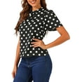 thumbnail image 4 of INSPIRE CHIC Women's Polka Dots Stand Collar Pleat Keyhole Back Short Flare Sleeve Top L Black, 4 of 6