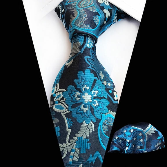Men's Necktie Handkerchief High Grade Floral Paisley Tie Pocket Square Set