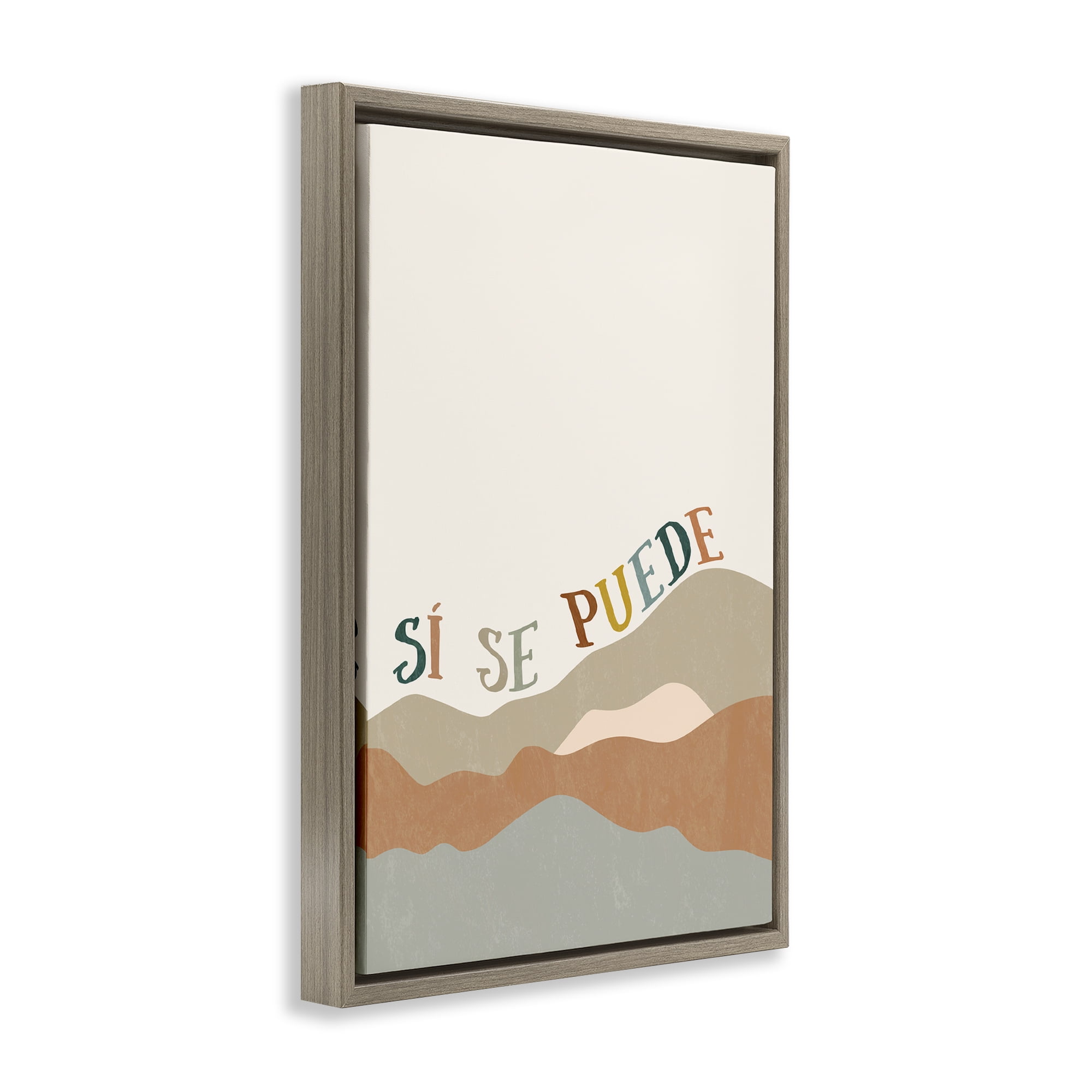 Stupell Industries Sí Se Puede Montañas Inspirational Quotes & Sayings Painting Brown Floater Framed Art Print Wall Art, 17 x 25