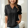 thumbnail image 2 of XXWXYD Girls Lace Trim Blouse, Elegant Puff Sleeve Hollow Out Shirt, Summer Casual V Neck Loose Fit Trendy Tops, 2 of 9