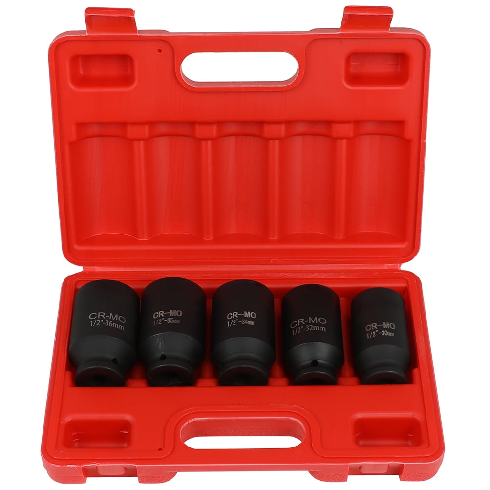 SCITOO 5pcs Deep Spindle Axle Nut Impact Socket Set 1/2 6 Point Drive Metric Axle Hub Nut Socket 33mm 34mm 35mm 36mm 38mm