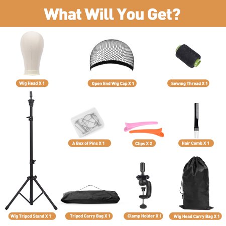 PENTAQ 22″ CANVAS CORK WIG HEAD WITH 57″ MANNEQUIN TRIPOD FOR WIGS,MANIKIN HEAD BLOCK SET FOR WIGS MAKING DISPLAY WITH WIG CAPS,T PINS SET,COMB
