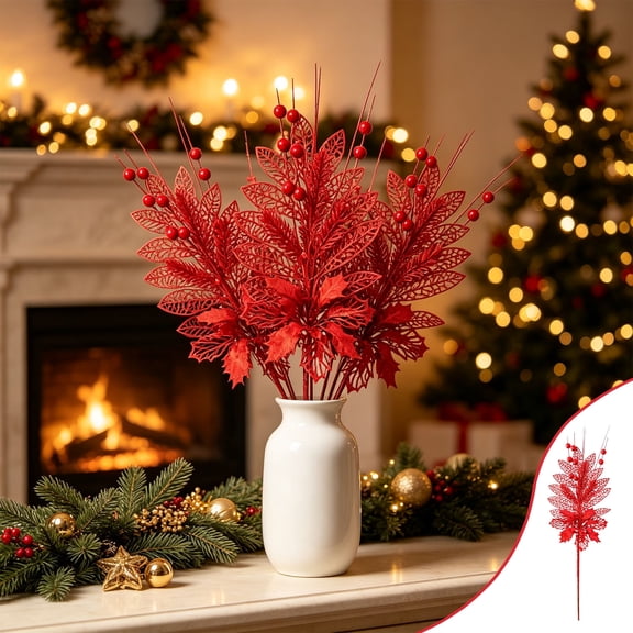 Artificial Christmas Flower Bouquet for Holiday Decoration – Realistic Fake Flowers for Table Centerpiece, Home, Office, and Gift Wrapping Ornament