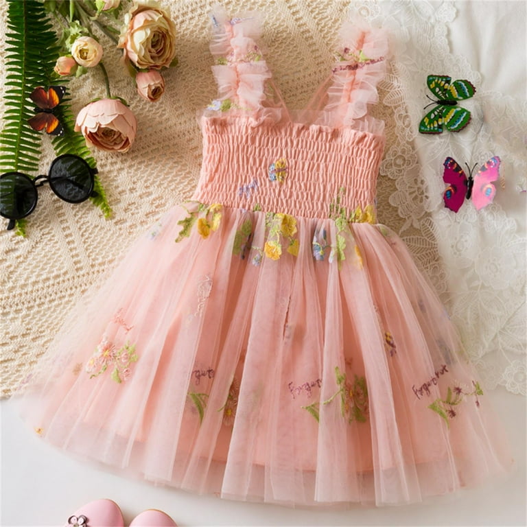 lcziwo Toddler Baby Girl Butterfly Wings Dress Sleeveless Princess Tutu  Dress Fairy Layered Ruffle Birthday Princess Dress Pink 80 - Walmart.com