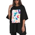 thumbnail image 4 of Plus Size Shirt for Women Black Tops for Women Short Sleeves Shirt for Women Geometric Pictures T Shirt Crewneck Shirt for Women XS, 4 of 5