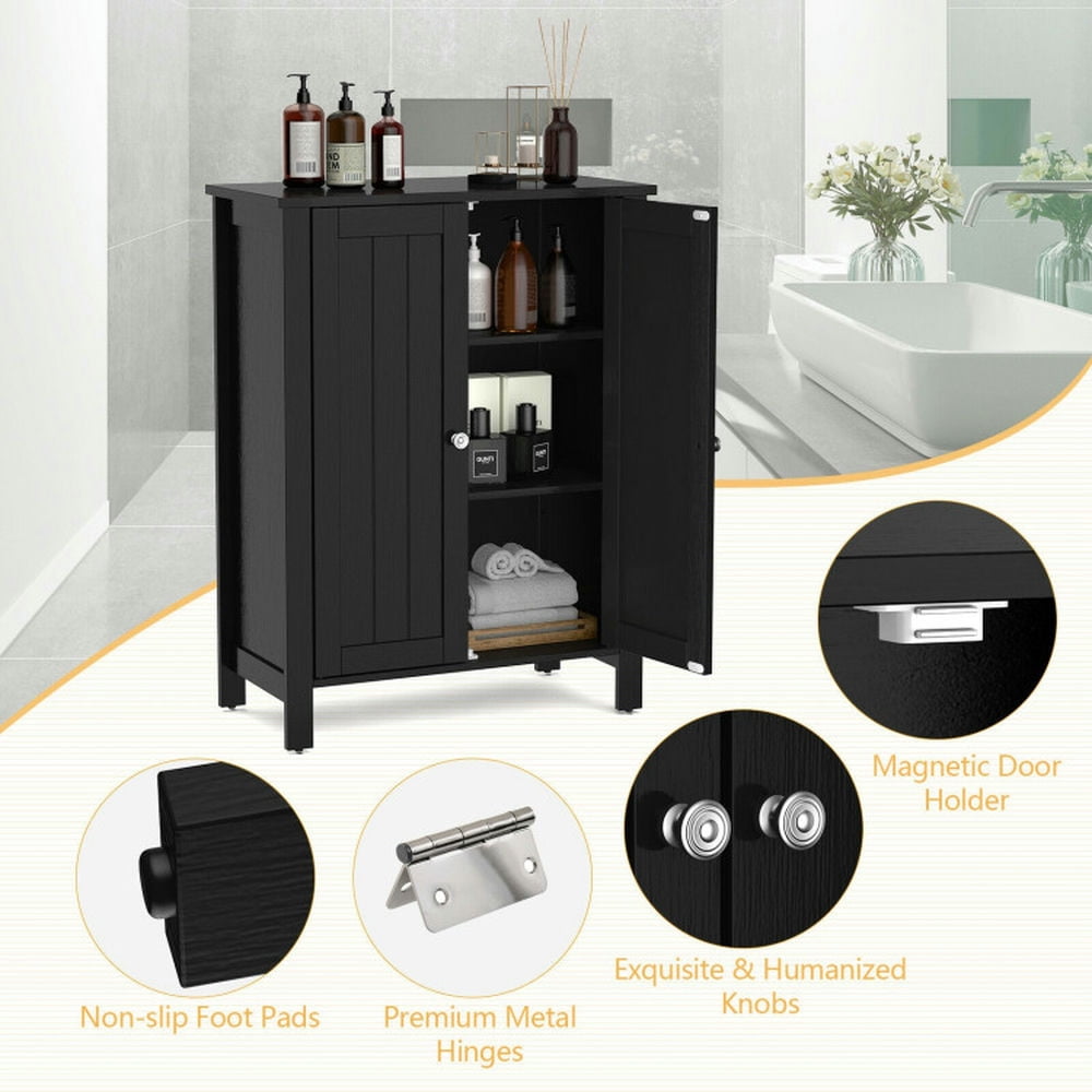 Finihen Bathroom Storage Cabinet, Bathroom Floor Cabinet, 2-Door Bathroom Floor Storage Cabinet Space Saver Organizer, for Bathroom, Living Room, Bedroom, Kitchen, Black Finihen Bathroom Storage Cabinet, Bathroom Floor Cabinet, 2-Door Bathroom Floor Storage Cabinet Space Saver Organizer, for Bathroom, Living Room, Bedroom, Kitchen, Black