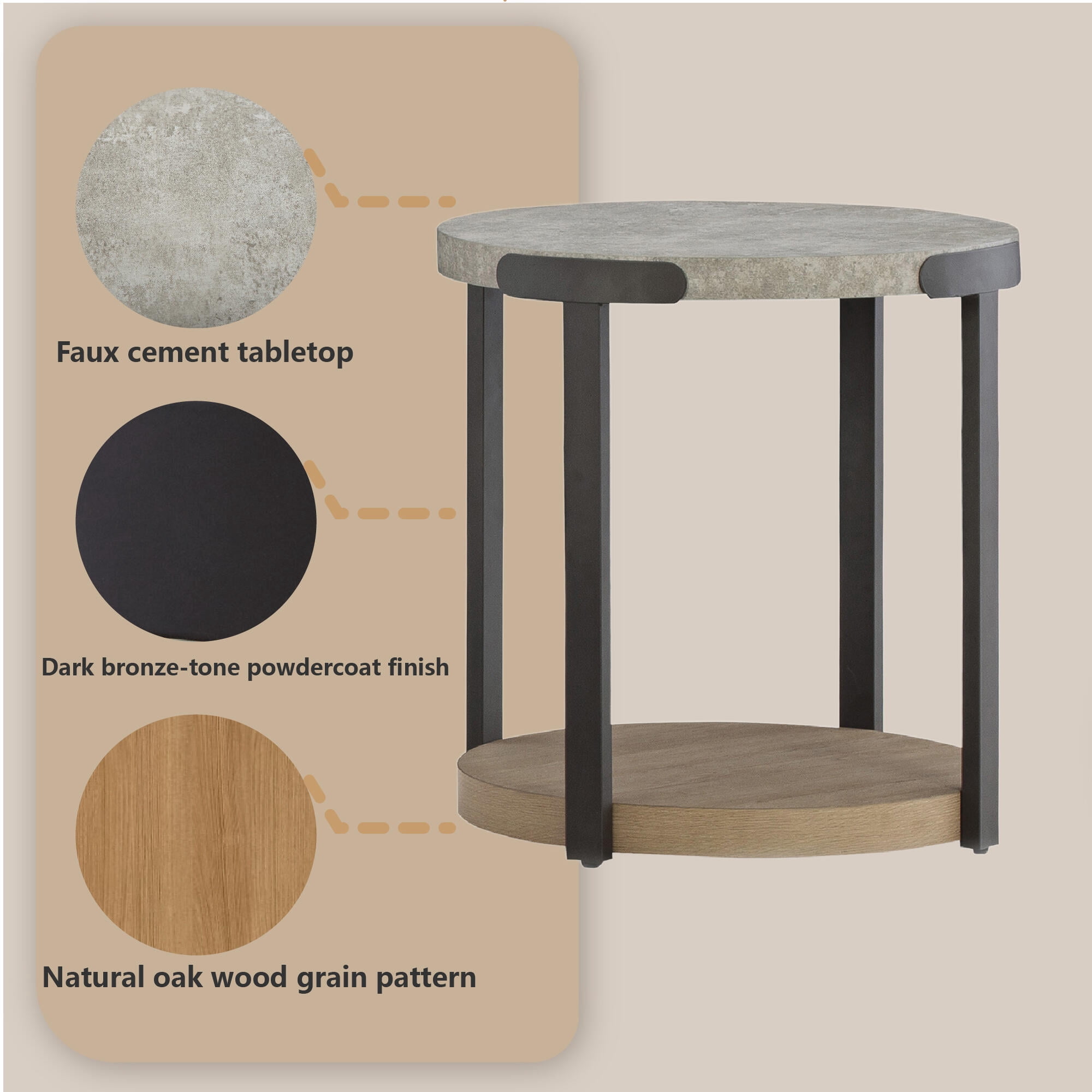 Signature Design by Ashley Darthurst 3-Piece Modern Round Coffee Table Set, Light Brown with Faux Cement Top