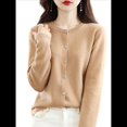 thumbnail image 1 of Suéter de Larga con Cuello Redondo de Color Liso para Mujer, Chaqueta de Punto Combinable para y Otoño Camello Dorado L, 1 of 8