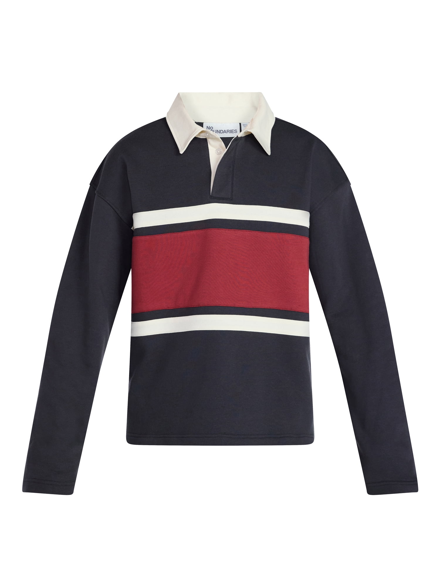 No Boundaries Rugby Fleece Polo Shirt with Long Sleeves, Men's XS-5XL