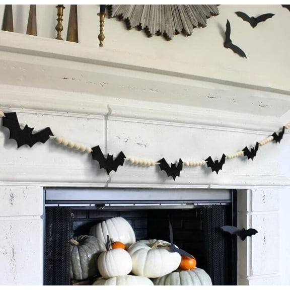 Halloween Decoations Bat Wooden Beads Hemp Rope Garland Banner for Decor Creative DIY Home Wall Hanging Rack Halloween Home Party Decor Prop