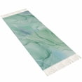 thumbnail image 5 of Teal Blue Marble Kitchen Runner Rug 2x6 Bedside Rug with Tassel Cotton Woven Throw Rugs Washable Hallway Runner Rugs Abstract Art Turquoise Marble Floor Carpet for Bedroom Bathroom Living Room, 5 of 5