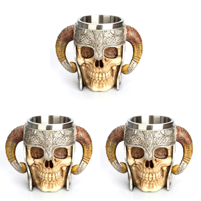 Vaso de acero inoxidable 3D con forma de calavera de resina, tazas de cerveza, té, bar, bebidas